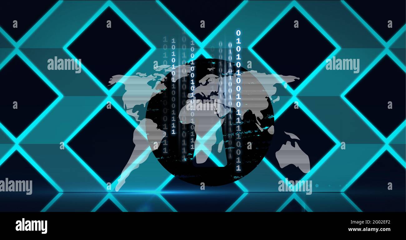 Composition de la carte du monde et du code binaire sur une grille 3d ...