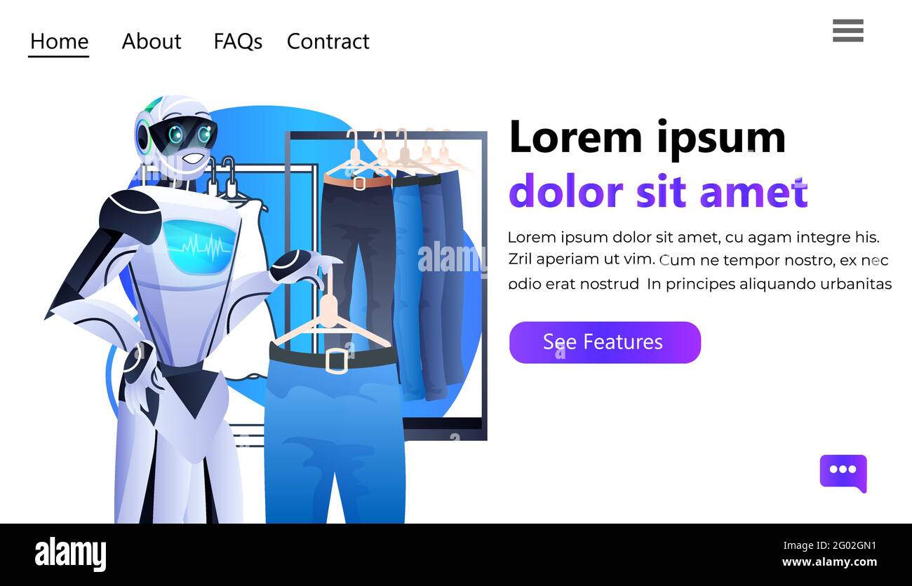 vendeur robot montrant des vêtements en mode boutique technologie de l'intelligence artificielle concept horizontal Illustration de Vecteur