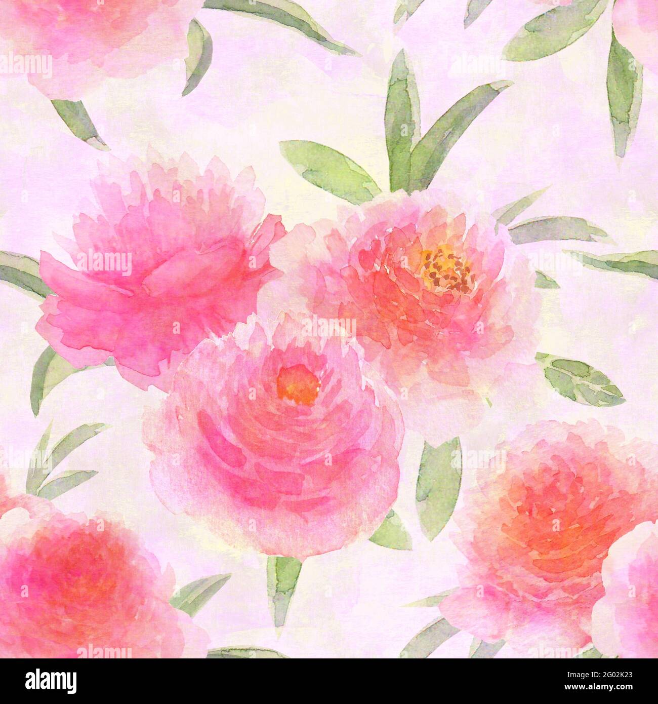 Fleurs de pivoines roses aquarelle. Magnifique motif fleuri sans coutures. Aquarelle dessin à la main printemps illustration botanique. Imprimé pour textile, tissu Banque D'Images