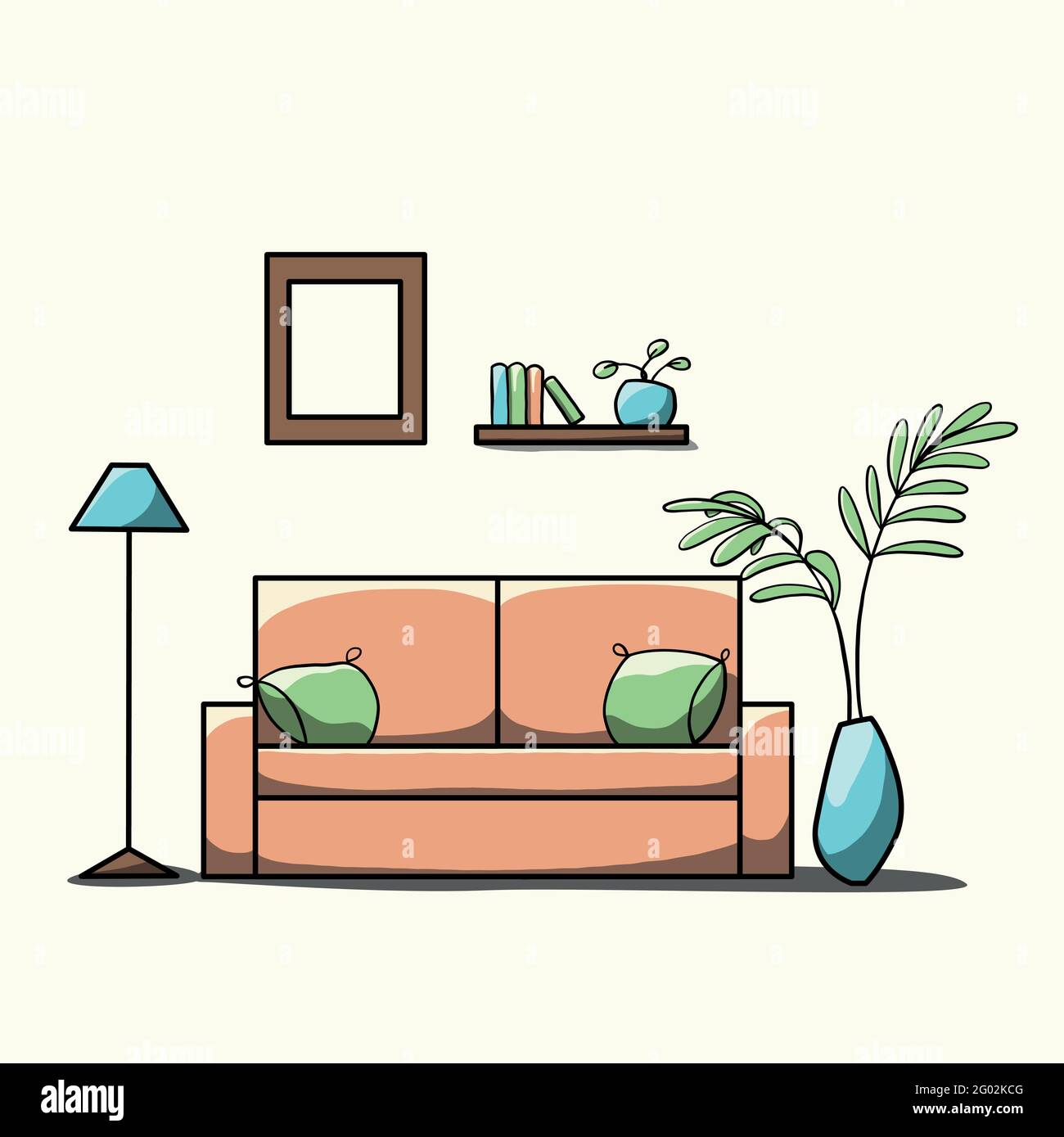 chambre simple de style dessin animé plat avec mobilier Illustration de Vecteur