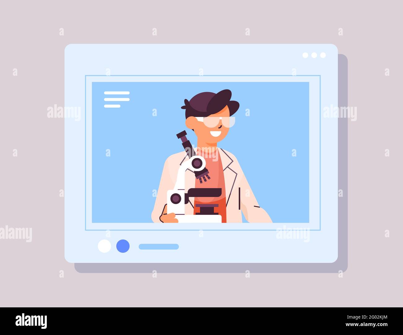 élève tenant un microscope étudiant intelligent faisant des expériences chimiques dans le web fenêtre du navigateur Illustration de Vecteur