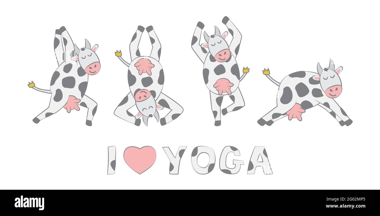 Illustration yoga mignon avec vache pour bannière et affiche Illustration de Vecteur