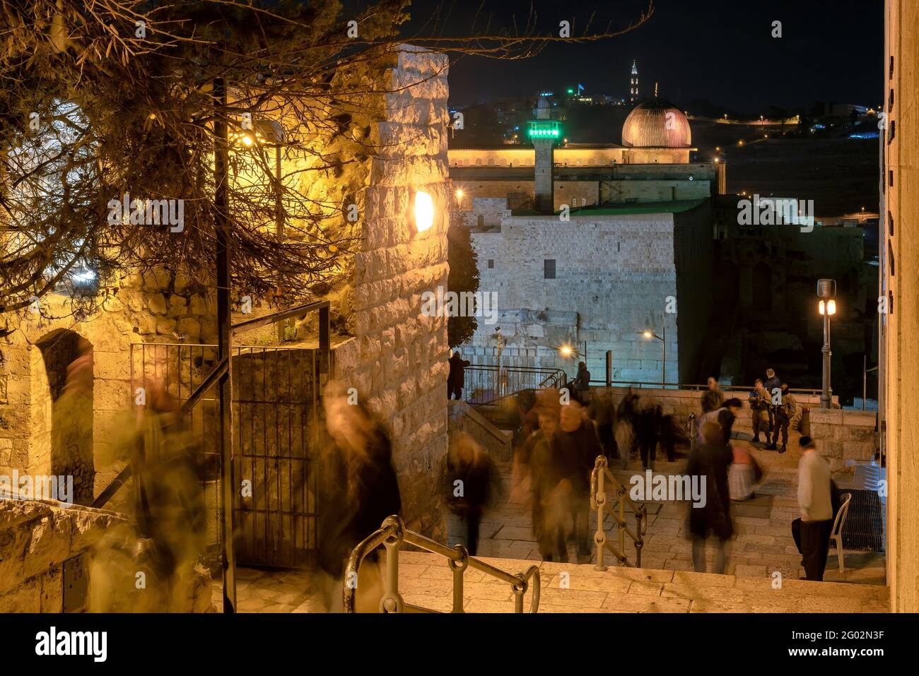 Rue de nuit près du mur occidental dans la vieille ville de Jérusalem, Israël. Banque D'Images