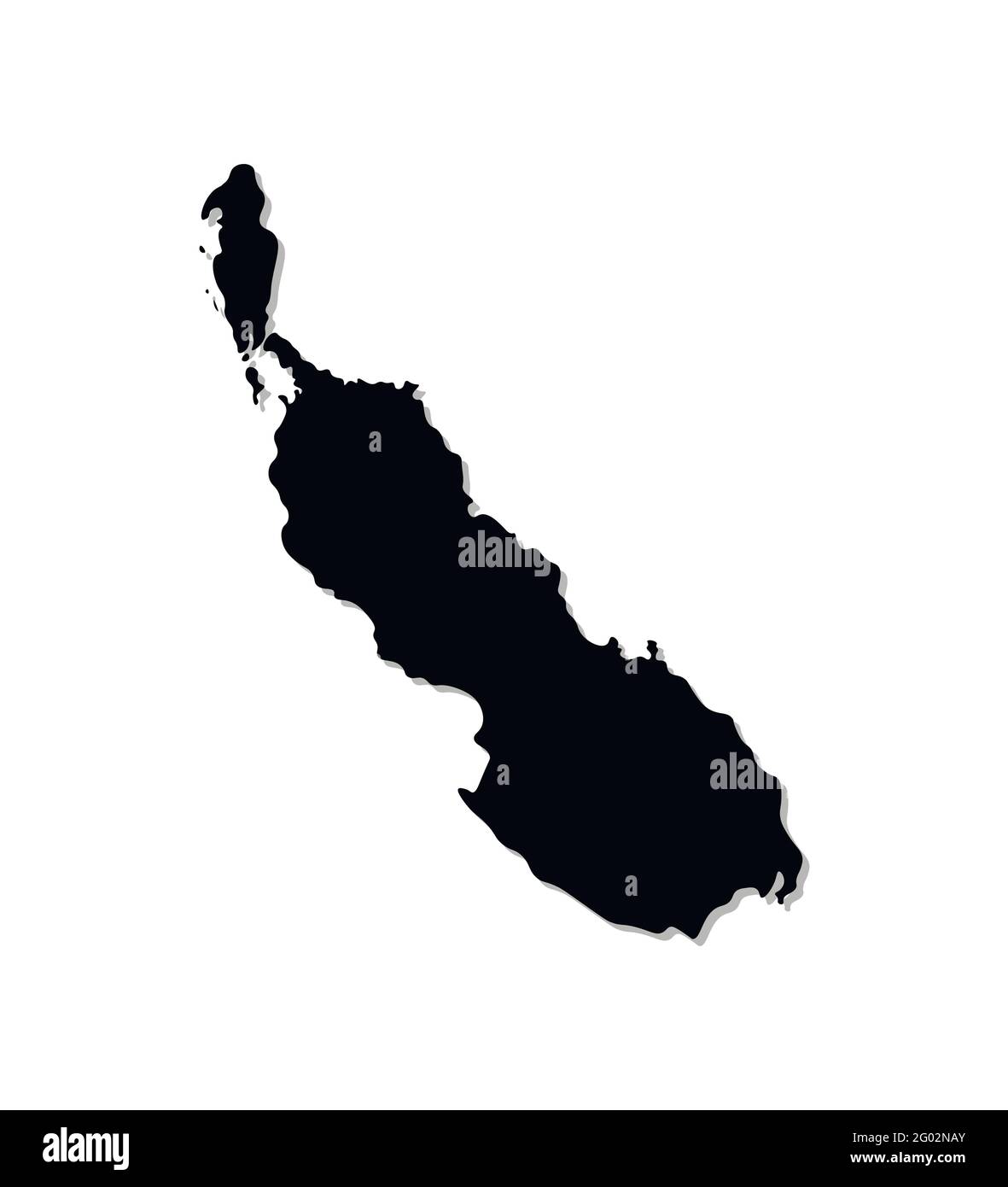 Icône d'illustration simplifiée isolée vectorielle avec silhouette noire de l'île de Bougainville et carte de l'île de Buka. Arrière-plan blanc. Illustration de Vecteur