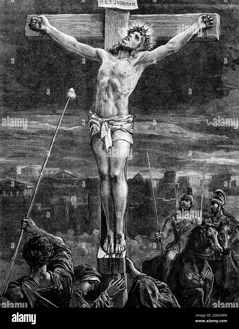 Une image d'illustration vintage gravée de la Crucifixion de Jésus-Christ, d'un livre victorien daté de 1881 qui n'est plus en droit d'auteur Banque D'Images