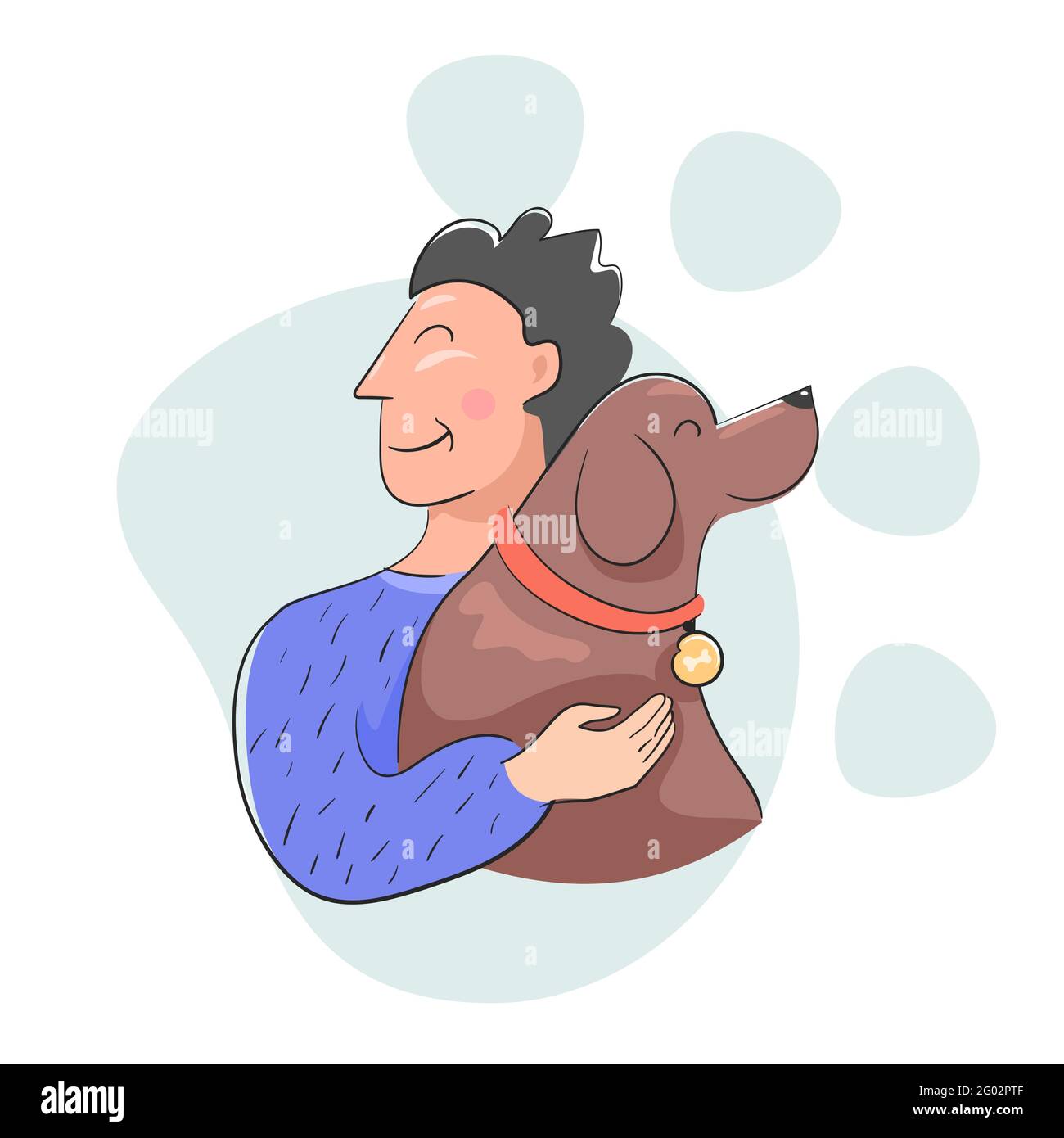 un chien domestique sympa se hopte avec l'homme Illustration de Vecteur