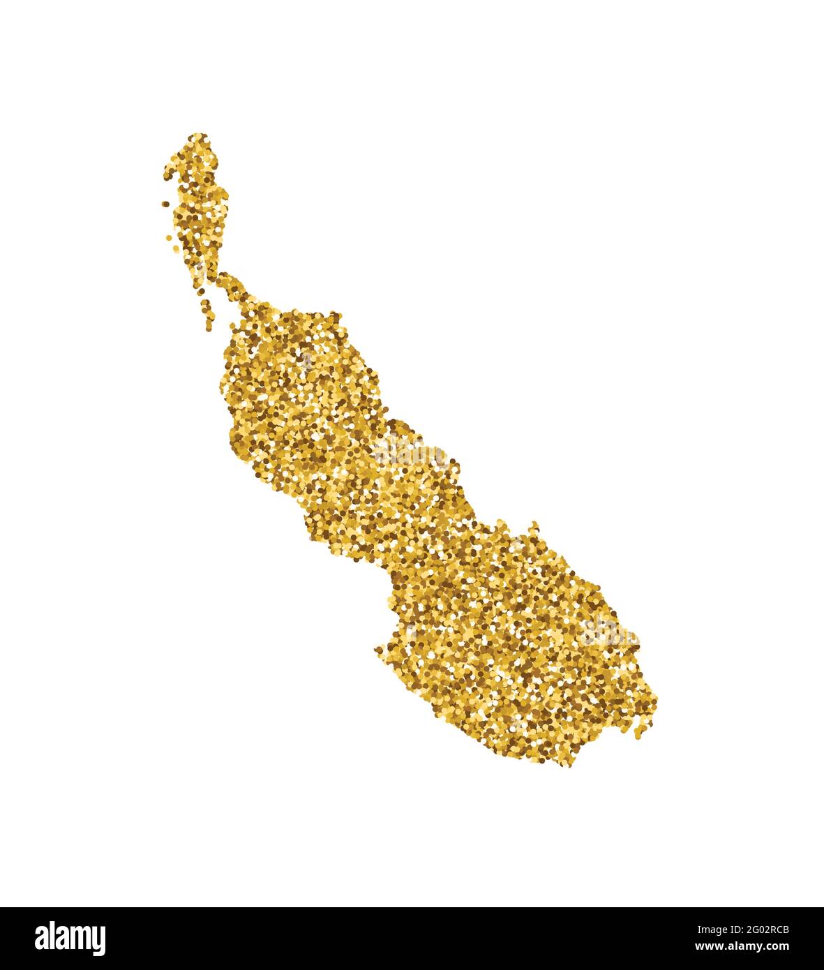 Illustration vectorielle isolée avec carte simplifiée de l'île de Bougainville et de l'île de Buka. Décoration à paillettes dorées brillantes. Nouvel an et Noël Illustration de Vecteur