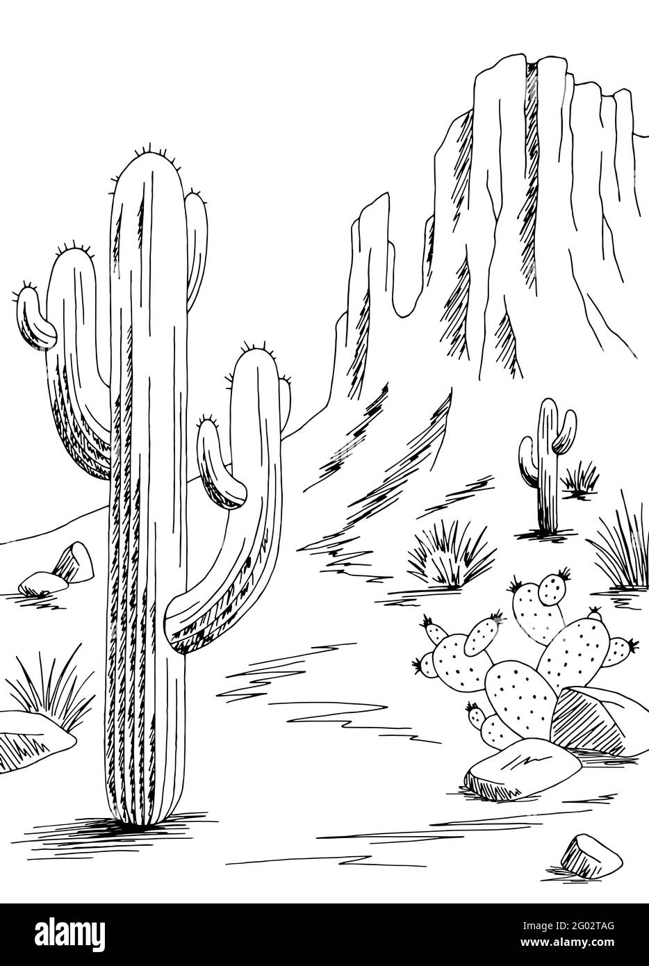 Prairie graphique noir blanc désert vertical paysage dessin vecteur d'illustration Illustration de Vecteur