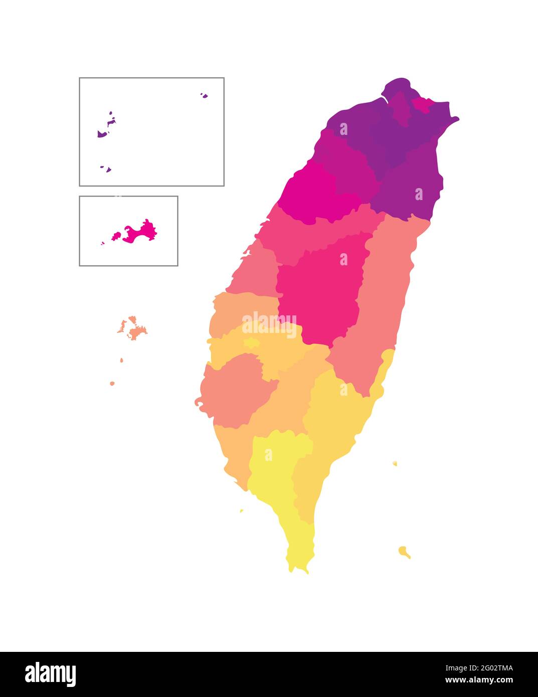 Illustration vectorielle isolée d'une carte administrative simplifiée de Taïwan, République de Chine (ROC). Frontières des régions. Silhouettes multicolores. Illustration de Vecteur