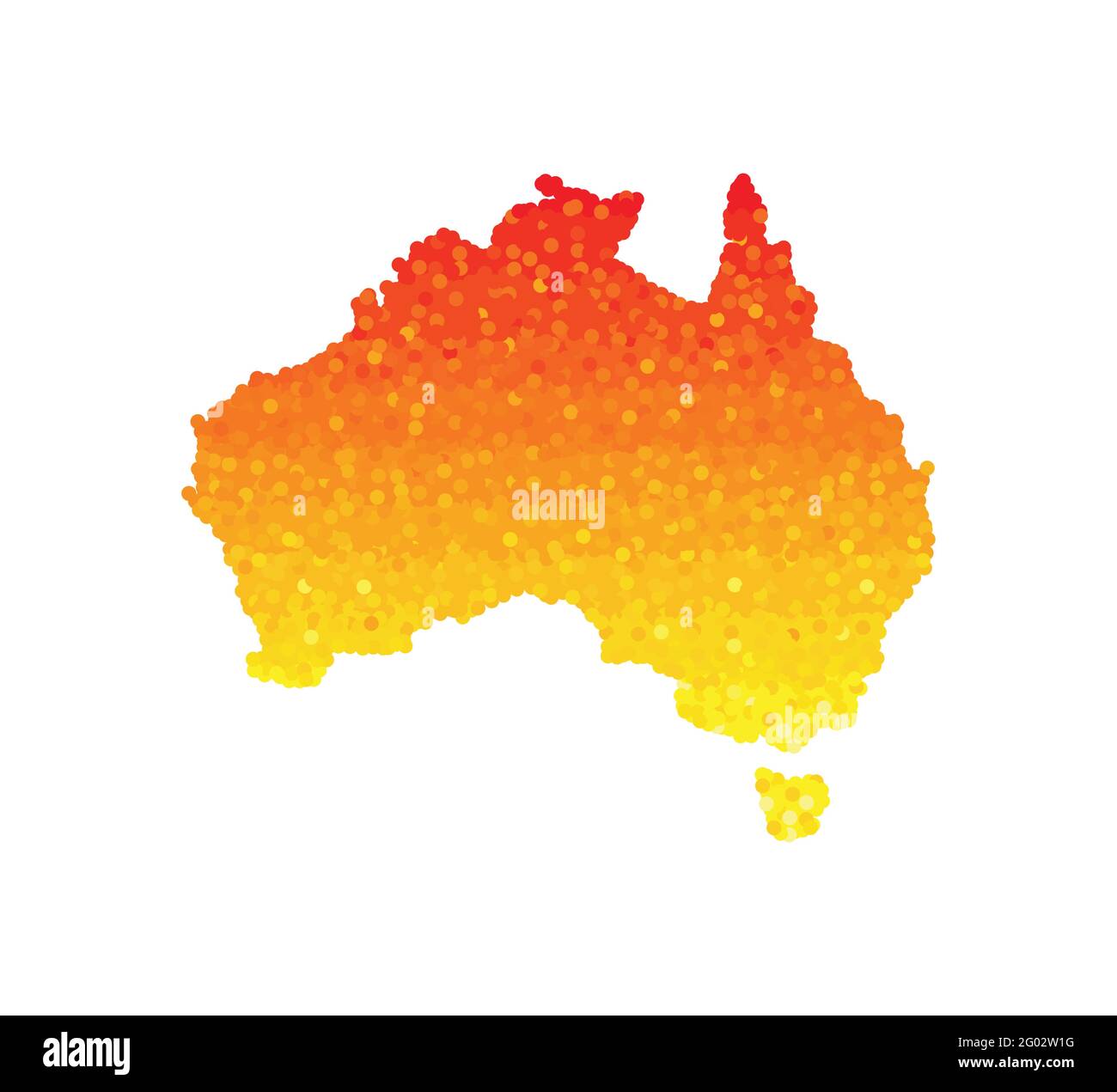 Illustration vectorielle isolée d'une carte simplifiée du continent australien et de la Tasmanie. Rouge orange, jaune. Feux de brousse comme catastrophe en 2020. Dangero Illustration de Vecteur