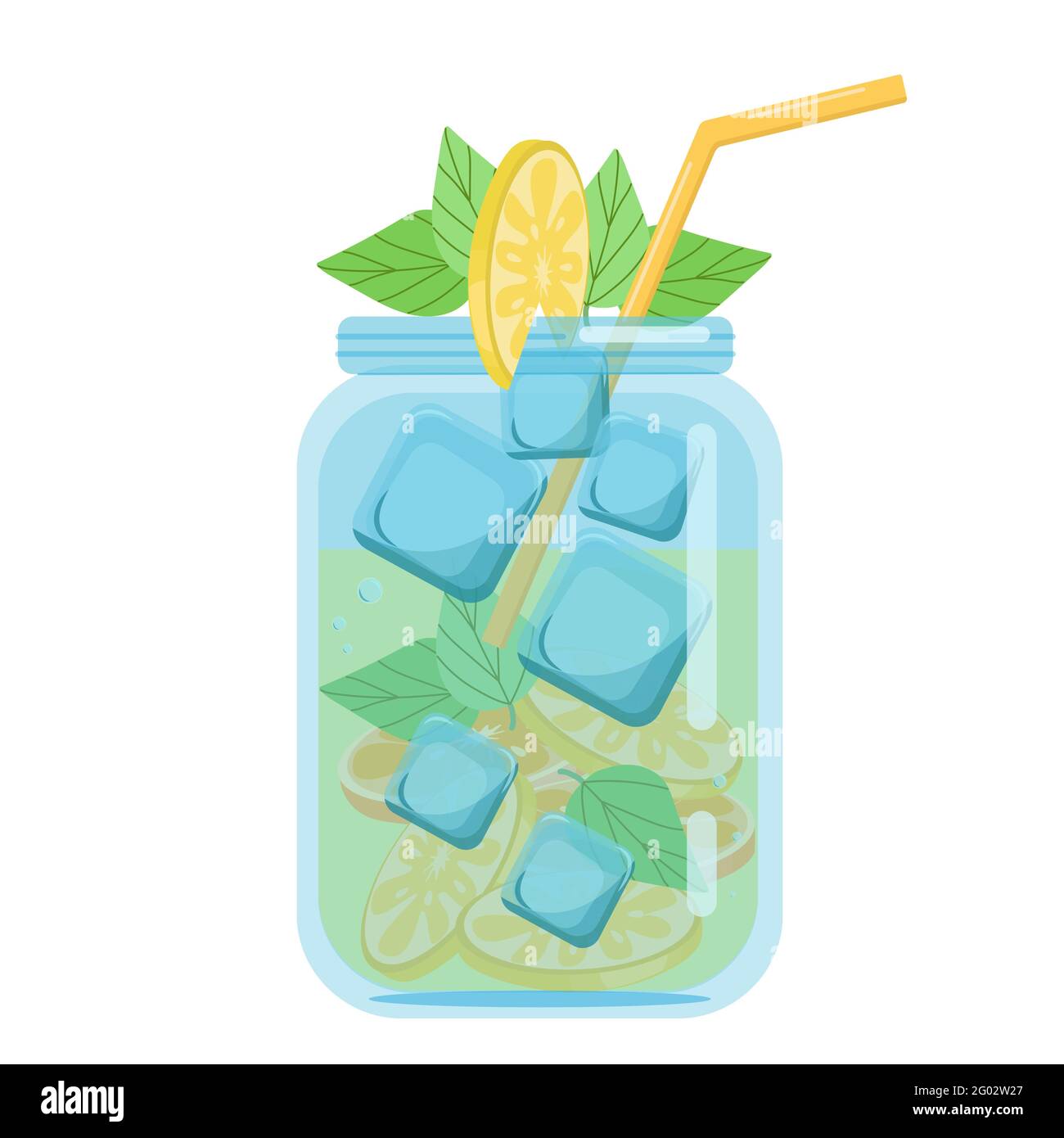 Boissons non alcoolisées, smoothies aux fruits au citron et à la menthe, boisson gazeuse dans un pot en verre, objet vectoriel de style plat sur fond blanc Illustration de Vecteur