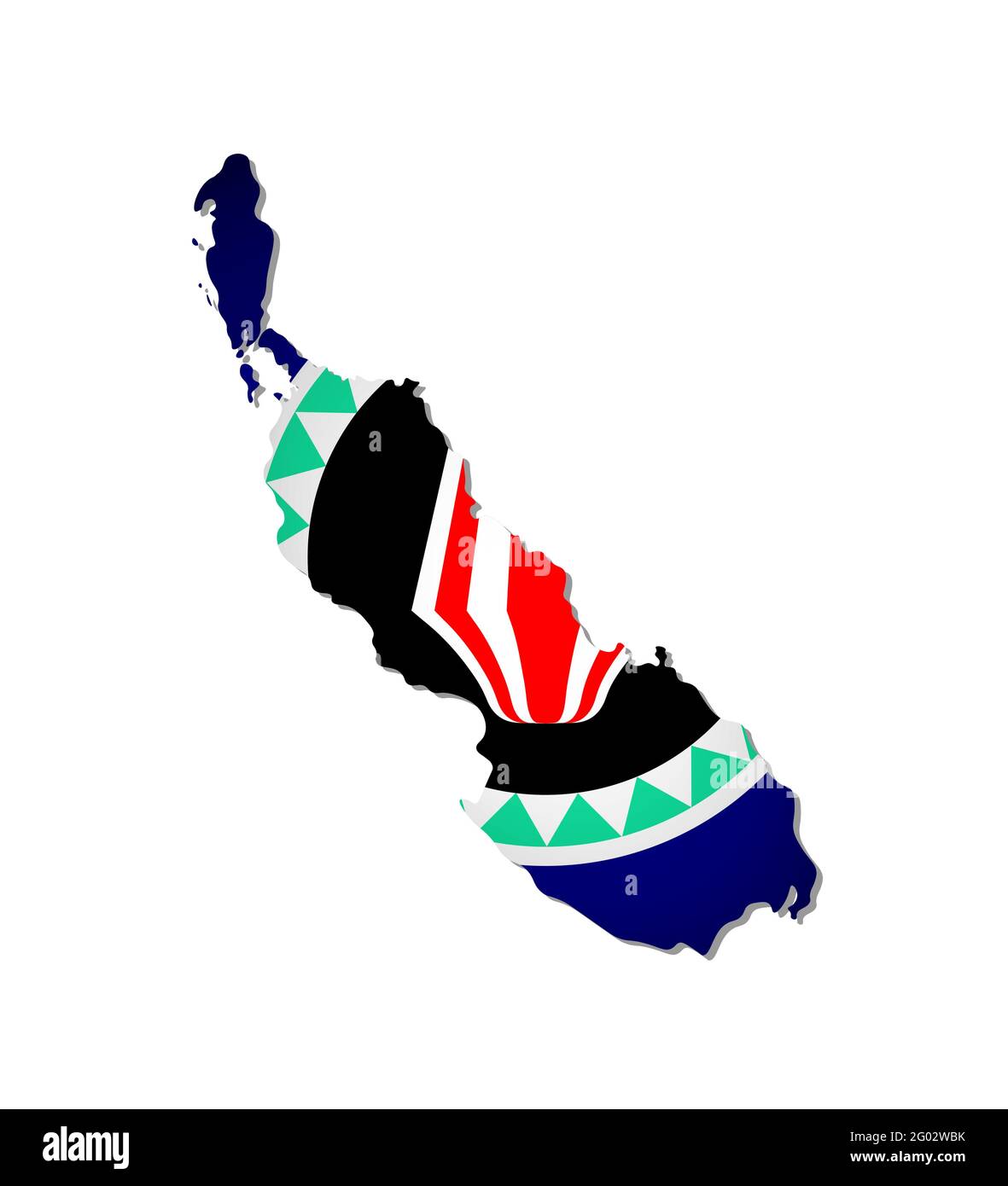 Illustration vectorielle isolée avec drapeau national sur une carte simplifiée de la région autonome de Bougainville. Ombre de volume sur la carte. Arrière-plan blanc Illustration de Vecteur