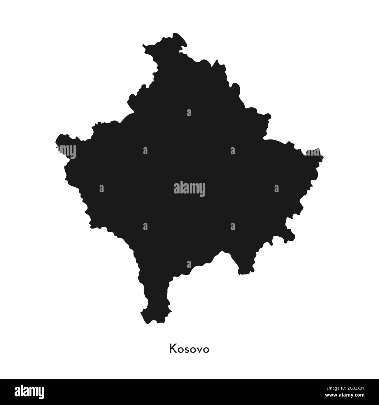 Icône d'illustration simplifiée isolée vectorielle avec silhouette noire de la carte du Kosovo. Arrière-plan blanc. Illustration de Vecteur