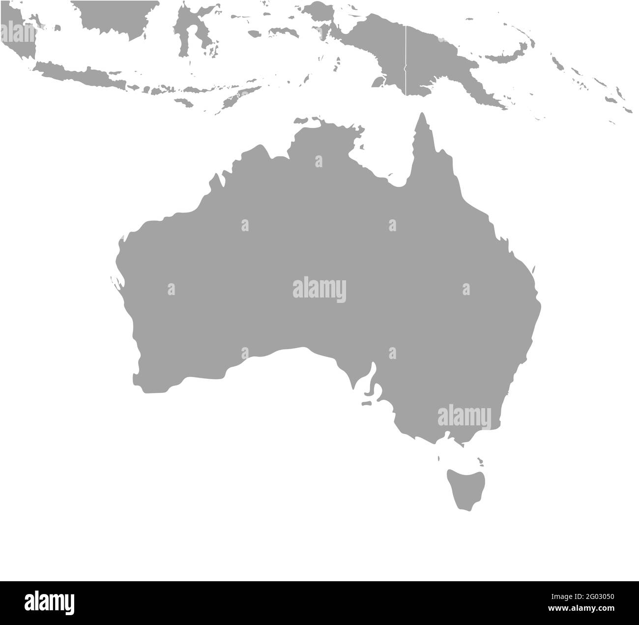 Illustration vectorielle moderne isolée. Carte géographique simplifiée de l'Australie et des régions les plus proches (Indonésie, Papouasie-Nouvelle-Guinée, Îles Salomon Illustration de Vecteur