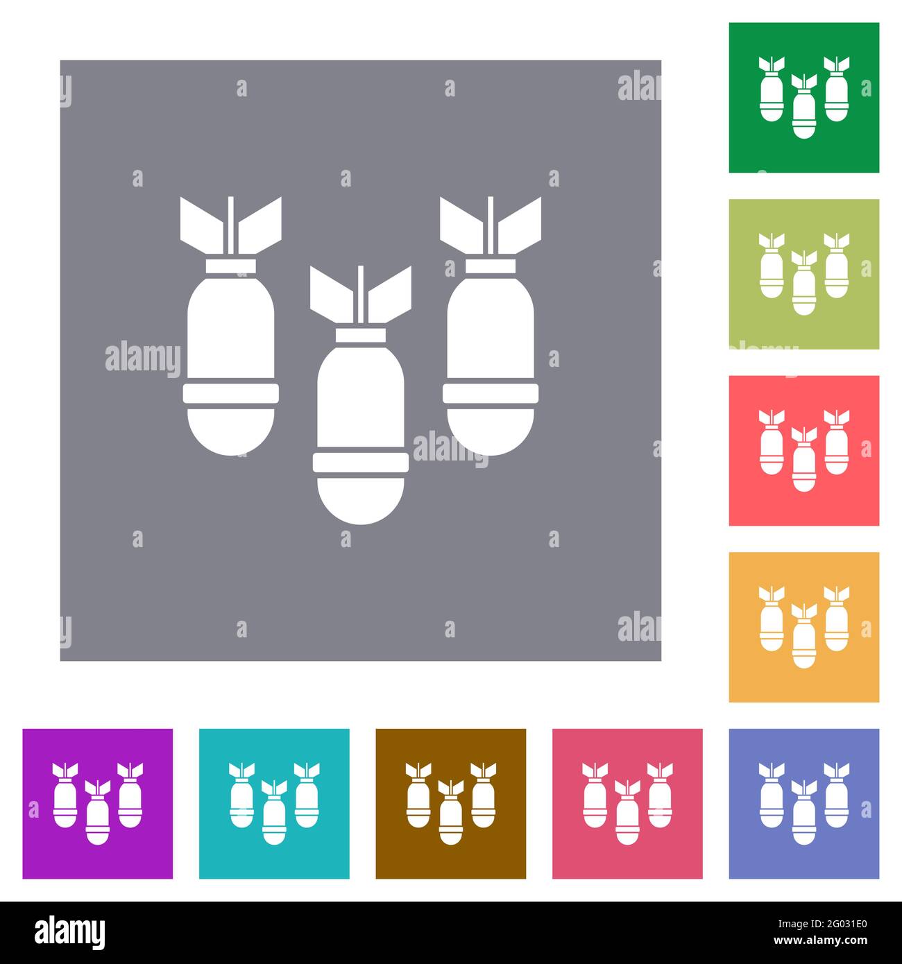 Trois icônes plates de bombes d'air sur des arrière-plans carrés de couleur simples Illustration de Vecteur