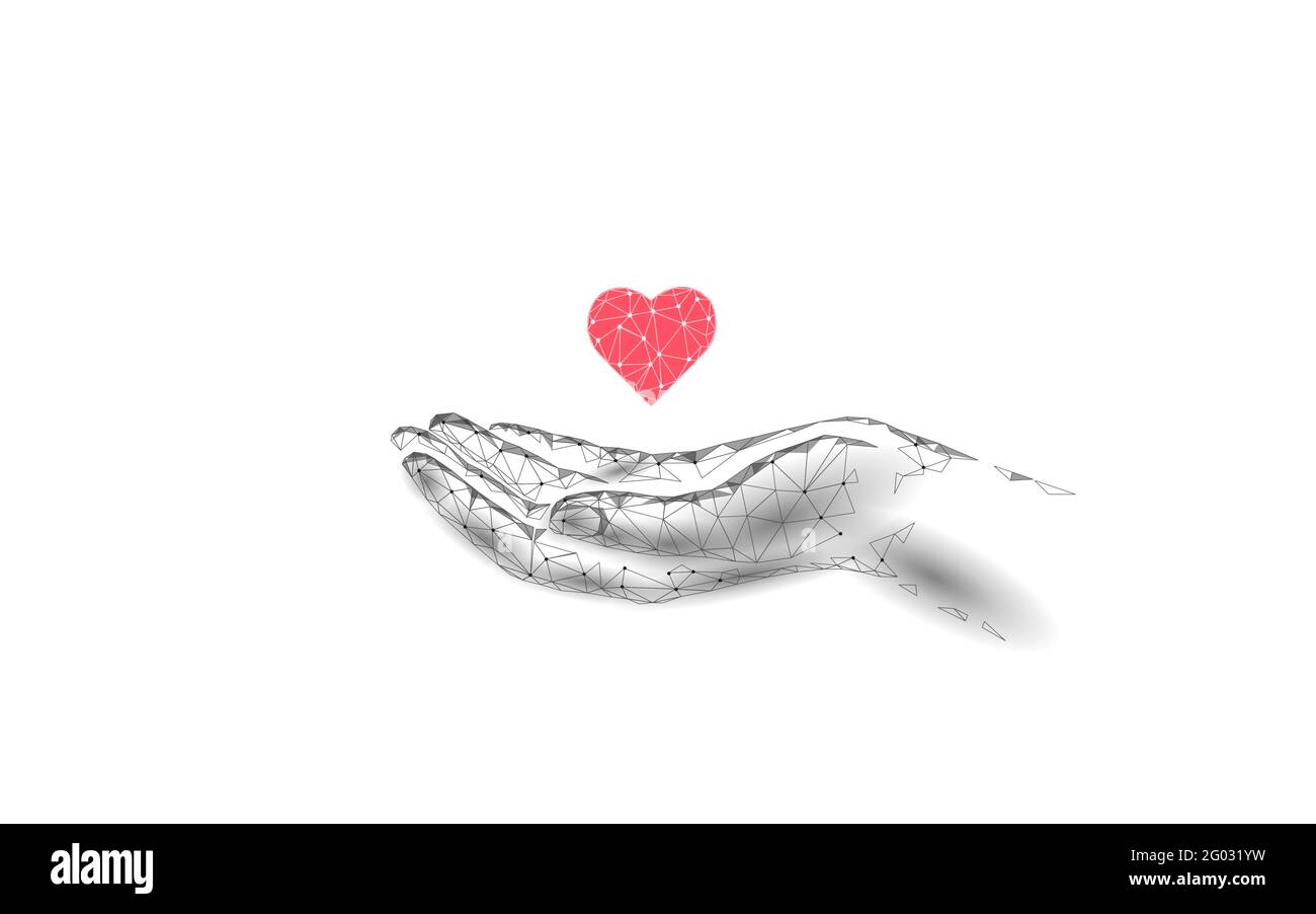 Collecte de fonds donnant le symbole coeur argent main. Projet social de don de bénévoles de bienfaisance. Financement financement illustration vecteur poly sombre bas Illustration de Vecteur