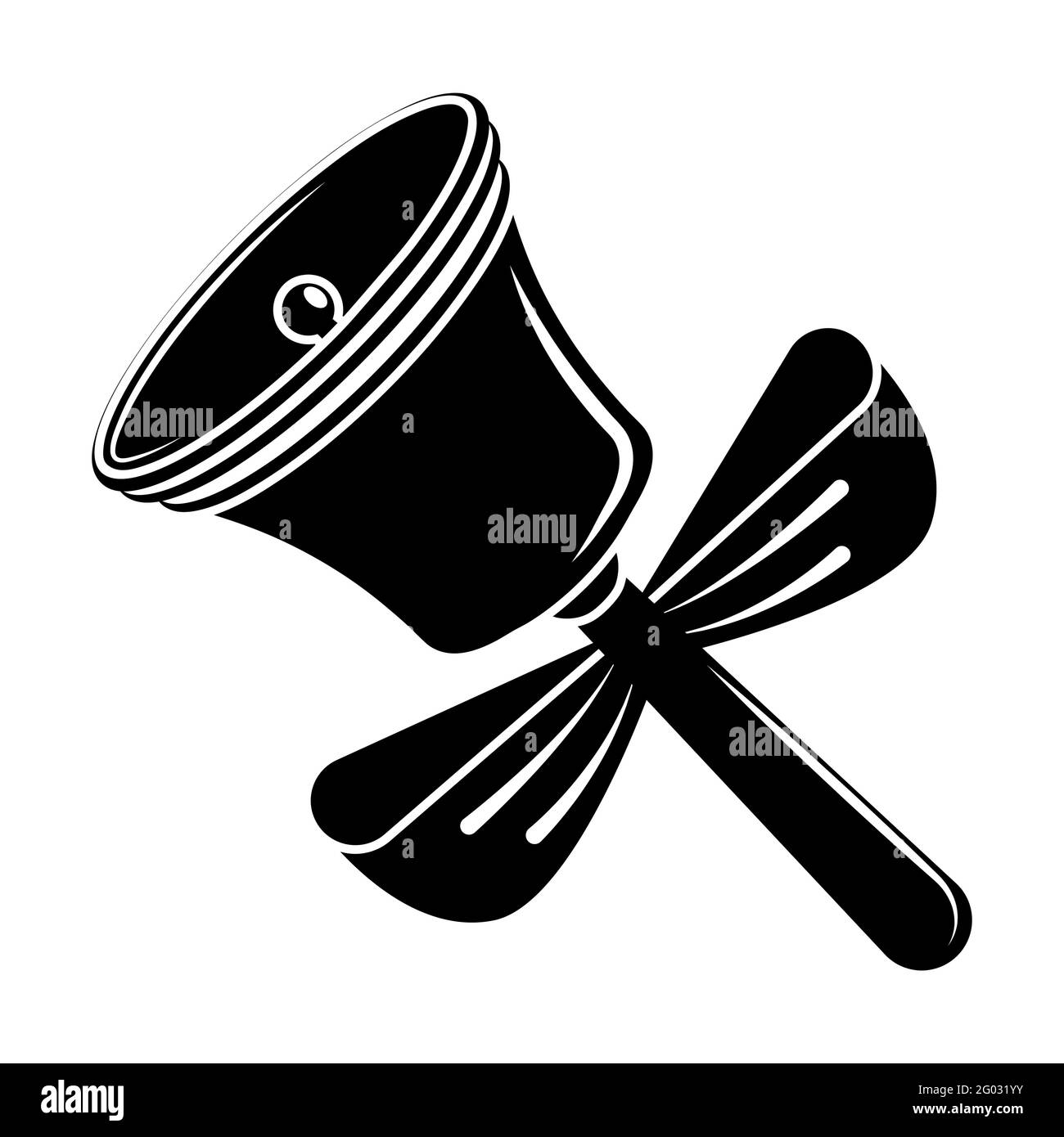 Sonnette d'école monochrome contrastée avec poignée et noeud. Appel à la leçon. 1er septembre, début de l'année scolaire. Vecteur Illustration de Vecteur