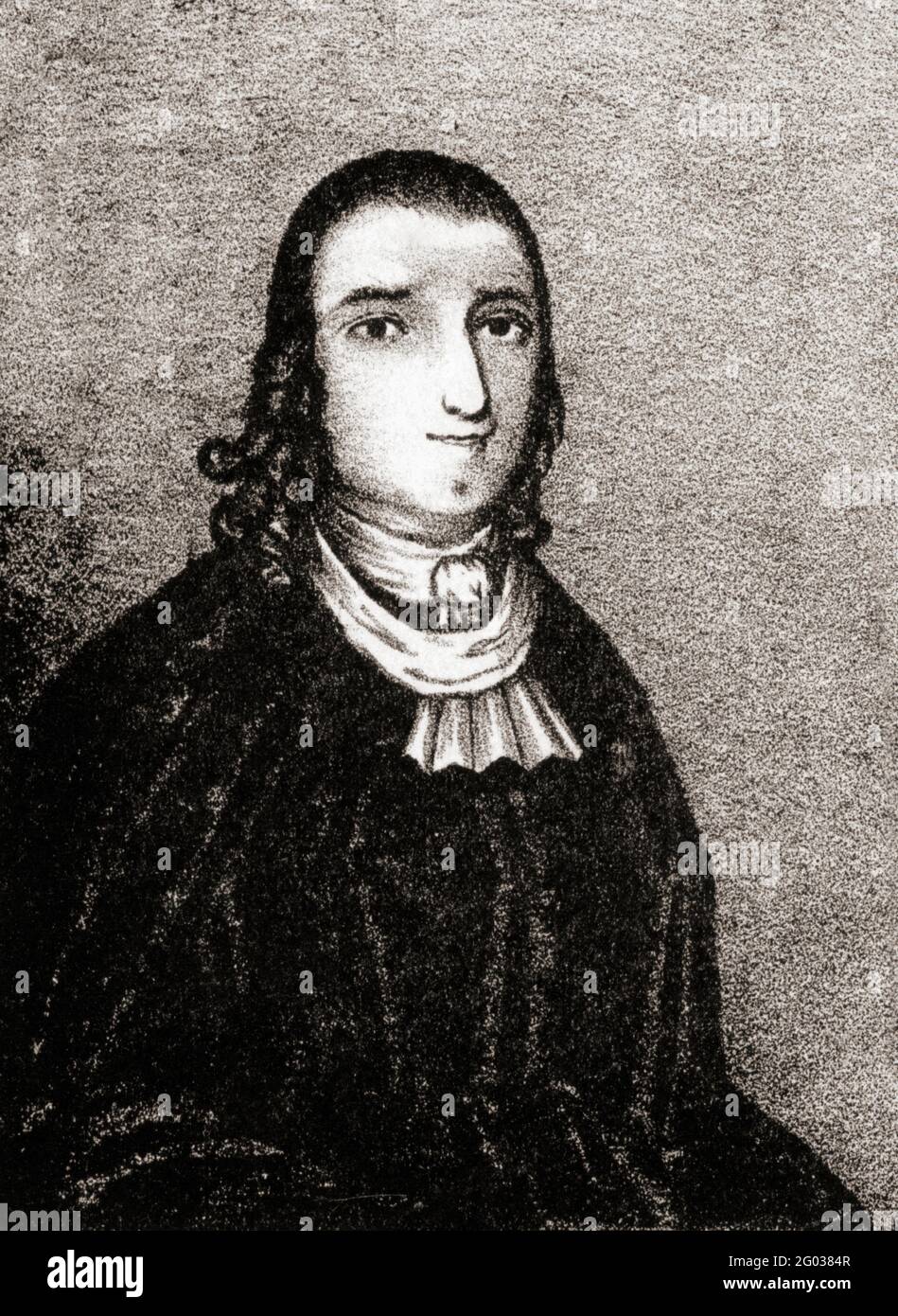 Jemima Wilkinson, l'ami universel public, 1752 - 1819. Prédicateur américain. Pour citer Wikipedia: Après avoir souffert d'une maladie grave en 1776, l'ami a prétendu être mort et a été réanimé comme un évangéliste sans chef nommé l'ami universel public, et ensuite a dédré à la fois le nom de naissance et les pronoms de genre. En vêtements androgynes, l'ami prêchait dans tout le nord-est des États-Unis, attirant de nombreux adeptes qui sont devenus la Société des amis universels. D'une œuvre du début du XIXe siècle. Banque D'Images