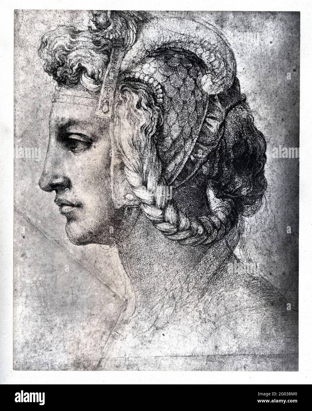 Dessin d'une tête idéale d'une femme par Michel-Ange Buonarroti (1475 - 1564), vers 1525 / 1875. Publié dans 'Michael Angelo Buonarroti' par Charles Christopher Black, 1875. Banque D'Images