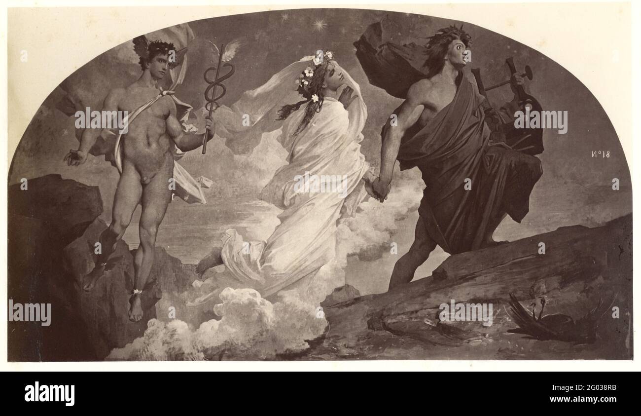 Peinture intitulée 'Orphée et Eurydice quittant des Hadès à Hermes, ' situé dans le salon octogonal est du nouvel Opéra de Paris, plus tard connu sous le nom de Palais Garnier, Paris, France, 1874 / 1876. Peinture de Jules-Élie Delaunay (1828 - 1891). Photographie de Louis-Emile Durandelle (1839 - 1917). Banque D'Images