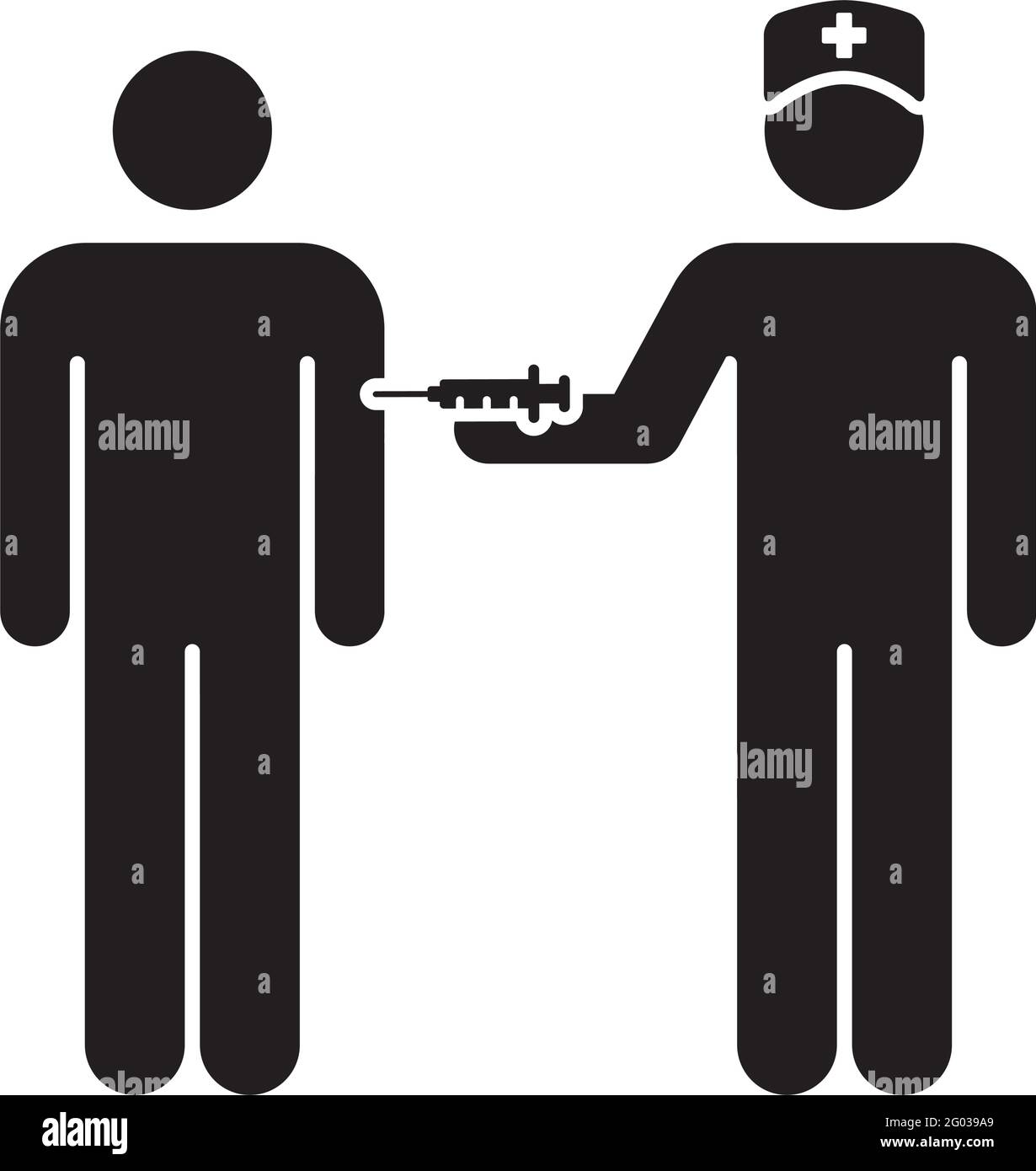 Vecteur d'icône de vaccin avec symbole de personne de seringue d'injection pour le médical et le traitement de santé dans une illustration de pictogramme de glyphe Illustration de Vecteur