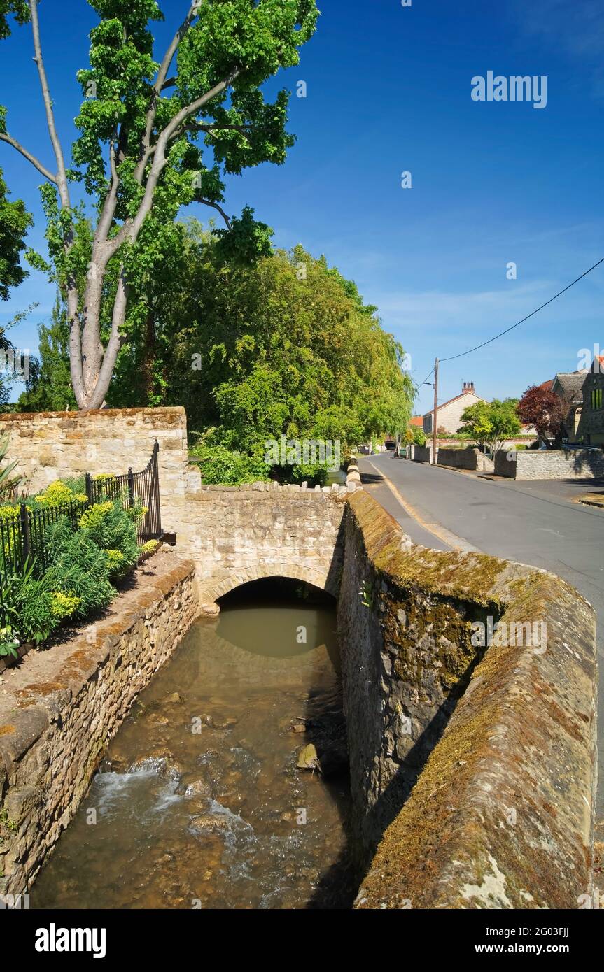 Royaume-Uni, Yorkshire du Sud, Doncaster, passerelle au-dessus de Stream à Lindrick Banque D'Images