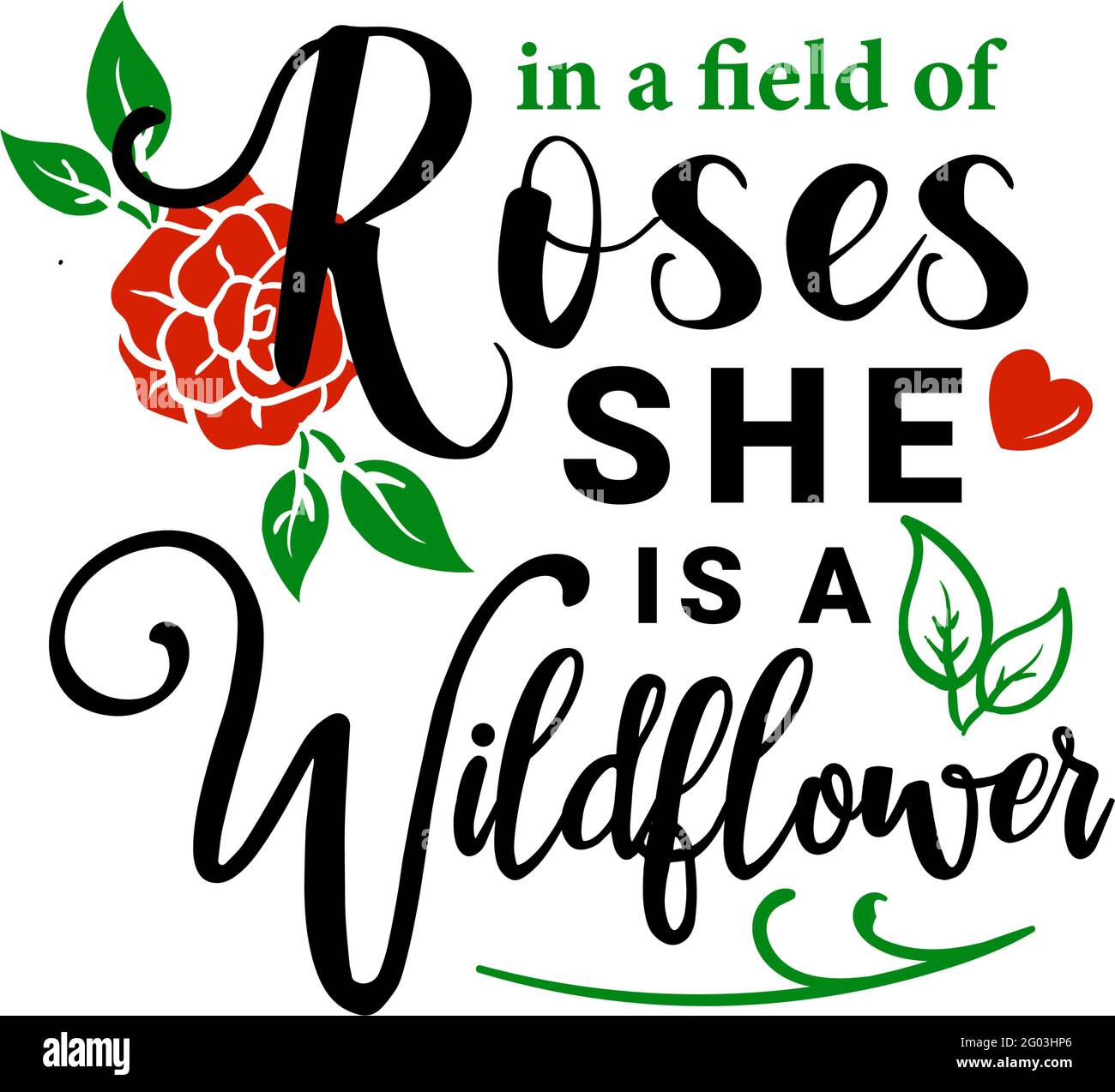 Dans Un Champ De Roses Elle Est Caracteres De Citation De Fleurs Sauvages Image Vectorielle Stock Alamy
