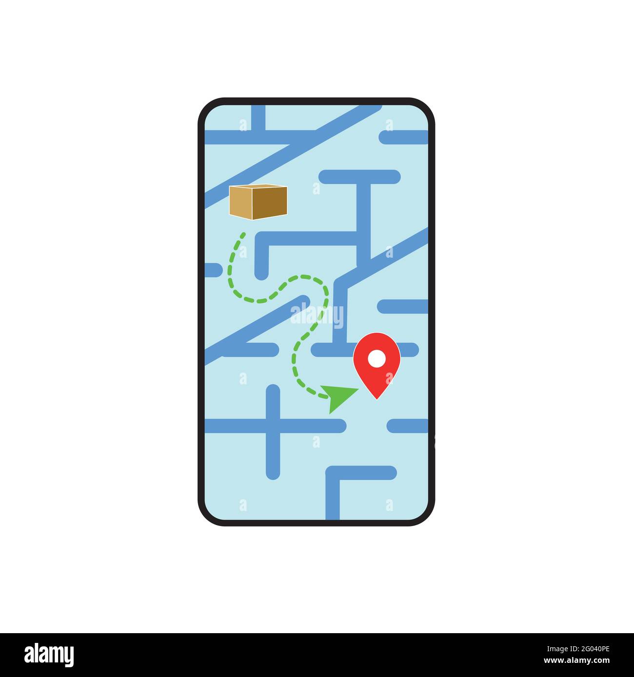 Plan de la ville sur l'écran du smartphone. Suivi en ligne de la livraison selon le plan de la ville. Achats en ligne. Illustration de Vecteur