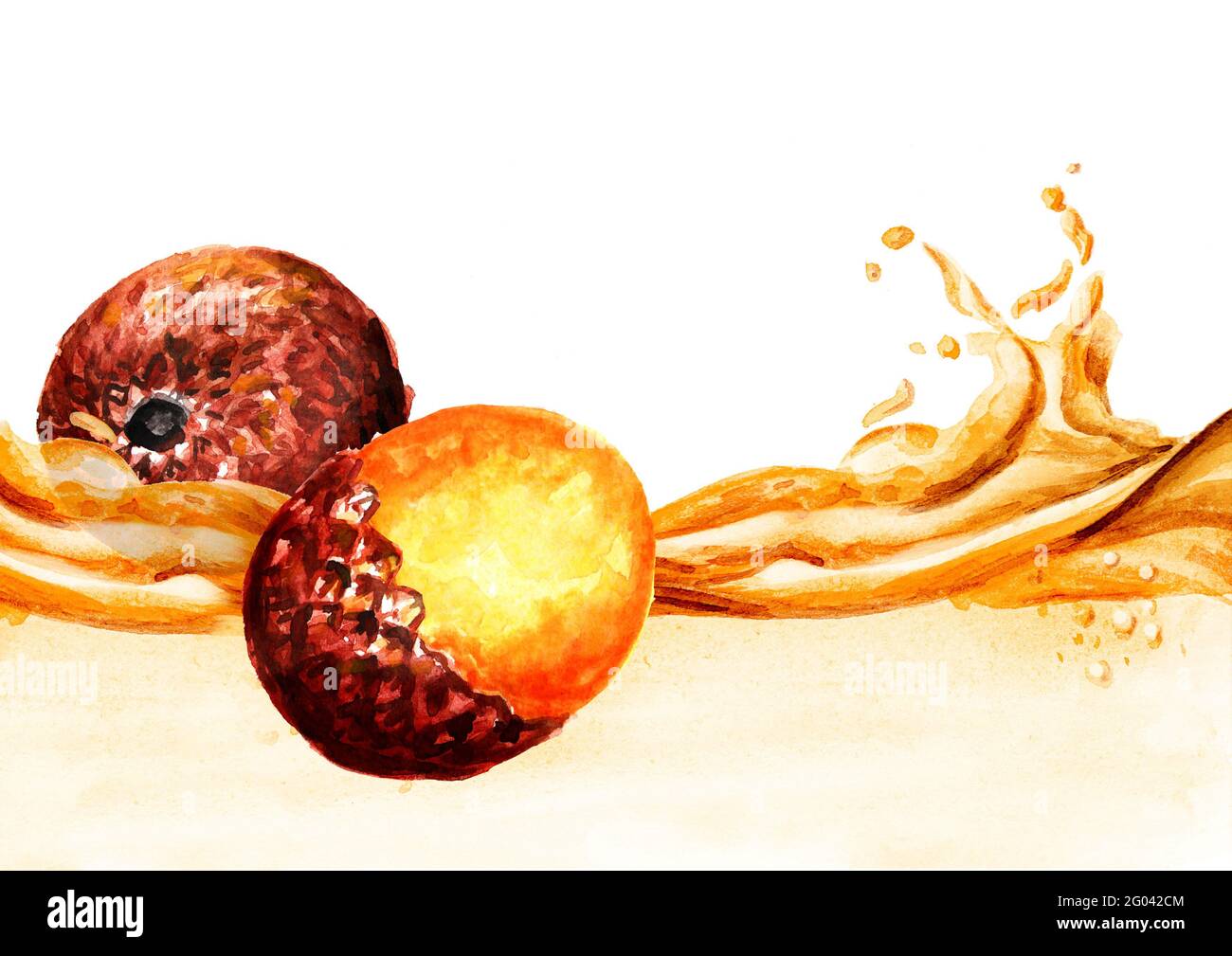 Vague exotique d'huile de fruits Buriti. Illustration aquarelle dessinée à la main, isolée sur fond blanc Banque D'Images