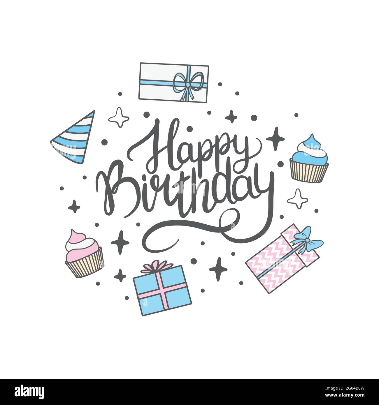 Joyeux Anniversaire Inscription Une Carte De Vœux Avec Calligraphie Design Dessine A La Main Pour Une Fete Vecteur Illustration Image Vectorielle Stock Alamy