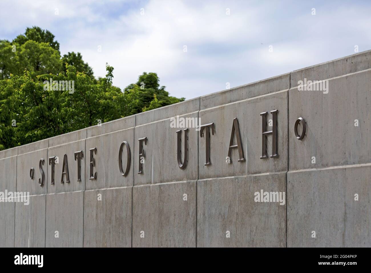 Photo du mur gris et du panneau reconnaissant qu'il est capturé dans l'État de l'Utah. Banque D'Images