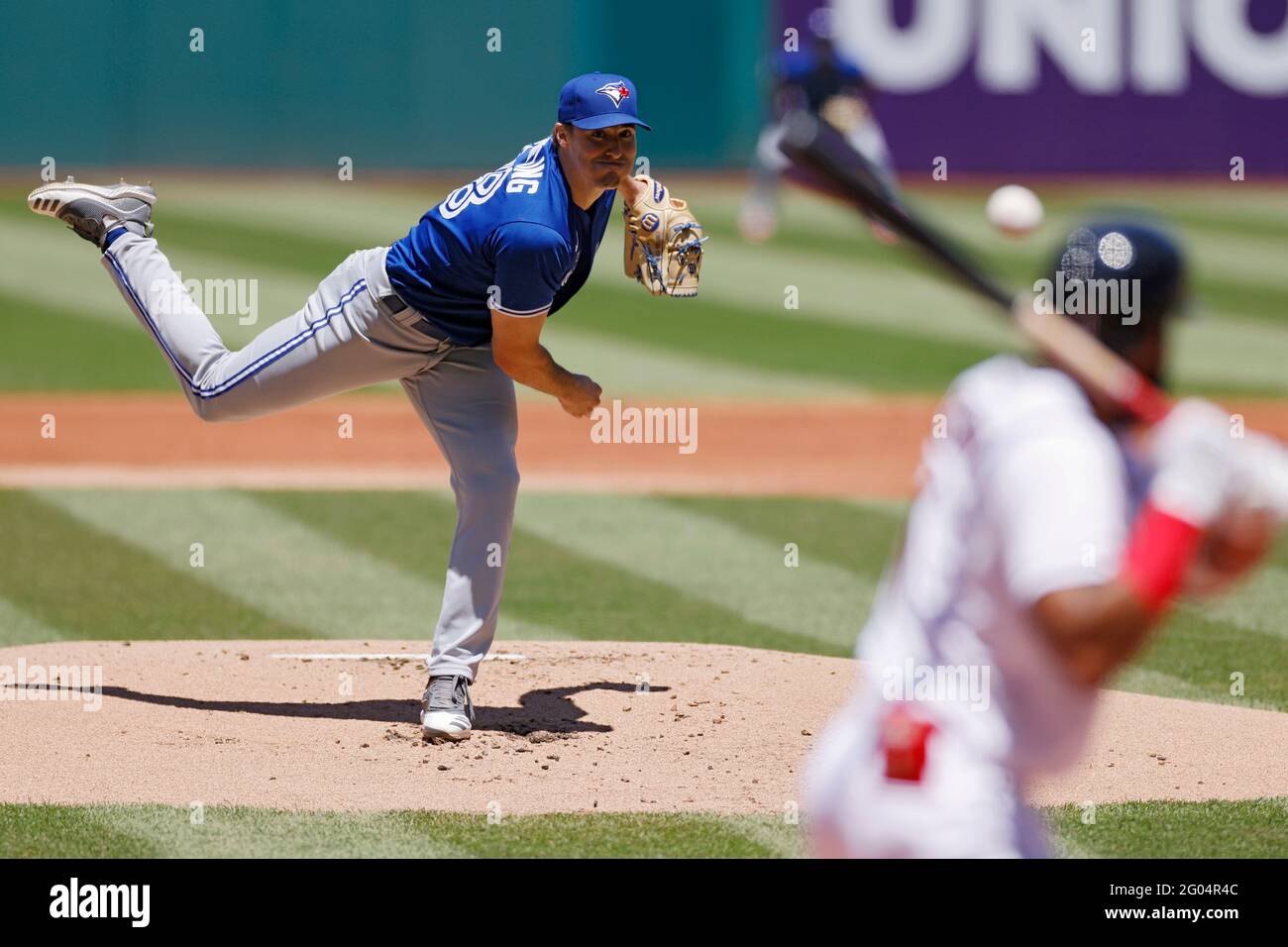CLEVELAND, OH - Mai 30: Ross Stripling (48) des Blue Jays de Toronto, au cours du match, un double-tête contre les Cleveland Indians au programme Banque D'Images
