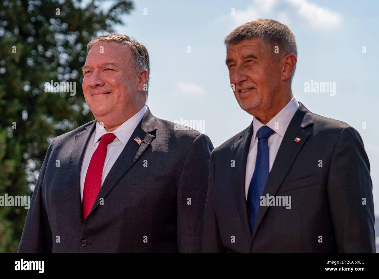 Reportage: Le secrétaire d'État Mike Pompeo participe à un déjeuner de travail avec le premier ministre tchèque Andrej Babis, à Prague, en République tchèque, le 12 août 2020 Banque D'Images