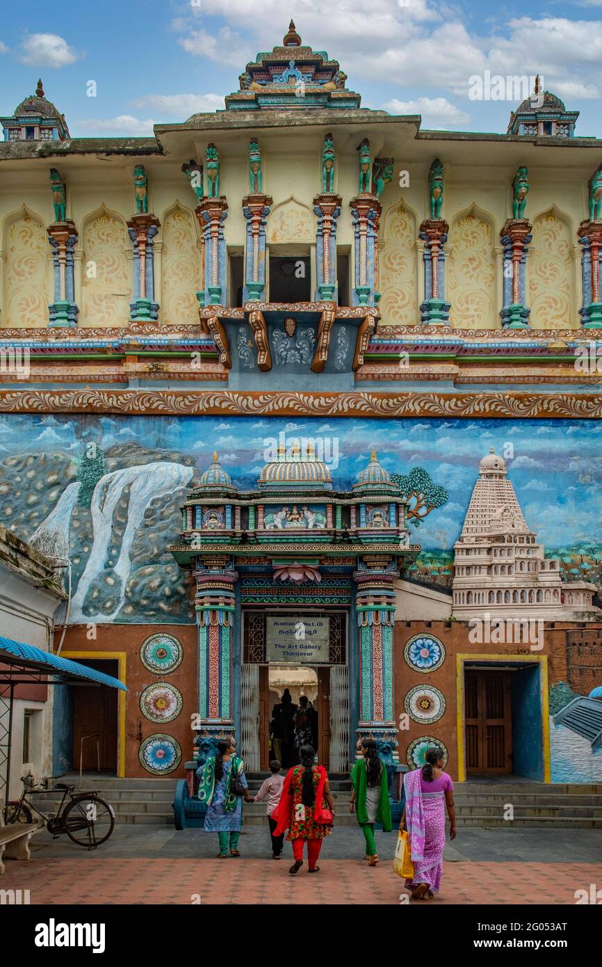 Entrée de la galerie d'Art au Palace de Thanjavur, Tamil Nadu, Inde Banque D'Images