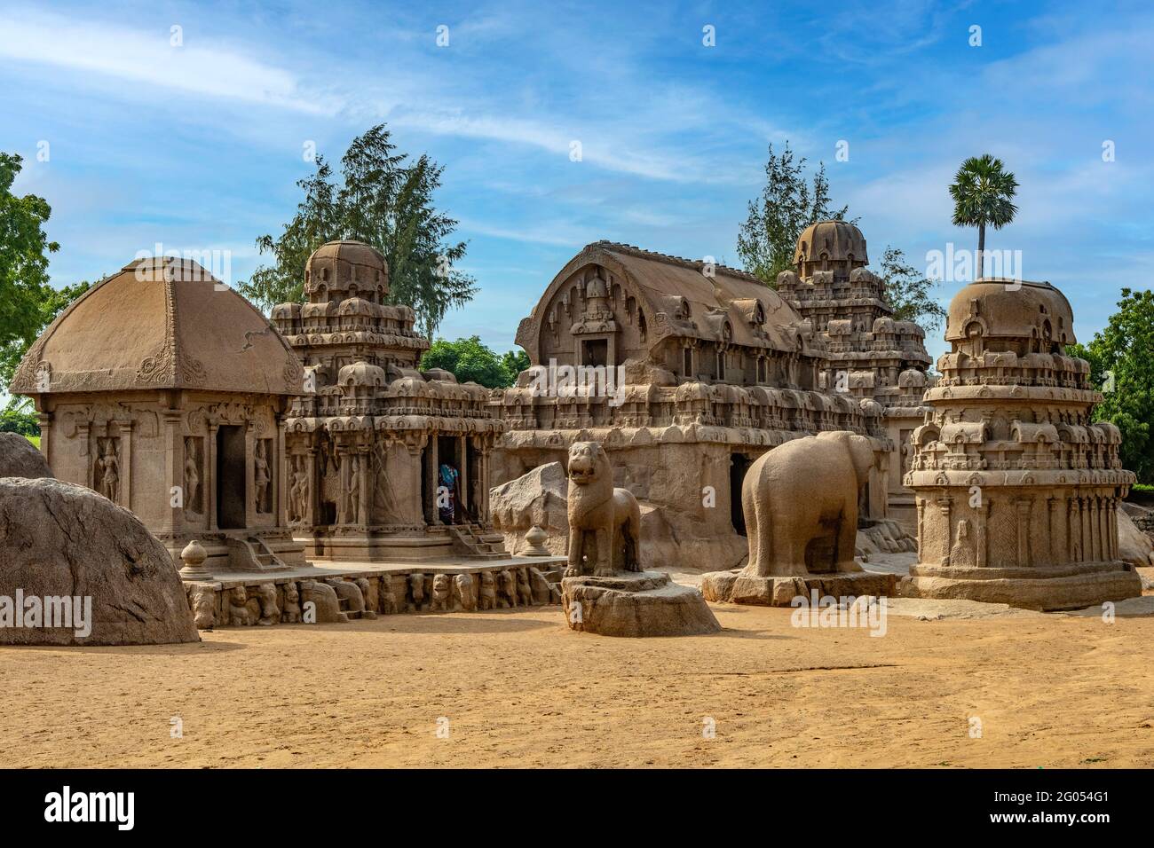 Rathas Pancha complexe, Mamallapuram, Tamil Nadu, Inde Banque D'Images