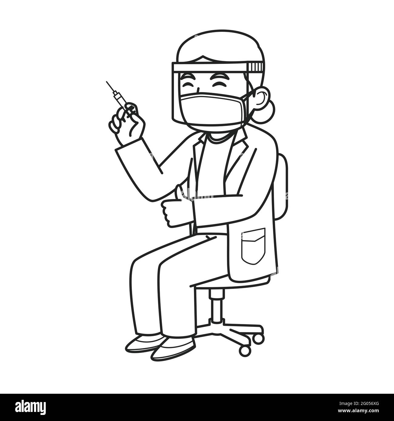 Les médecins portent le visage masques faisant le processus de vaccination. Livre de coloriage. Illustration vectorielle. Illustration de Vecteur
