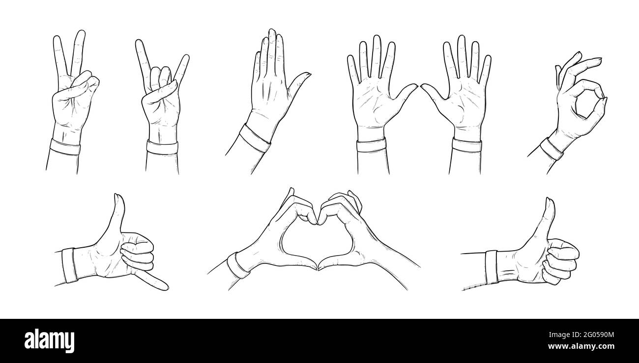 Gestes et signes habd. Esquisser avec les mains. Illustration vectorielle isolée sur fond blanc Illustration de Vecteur