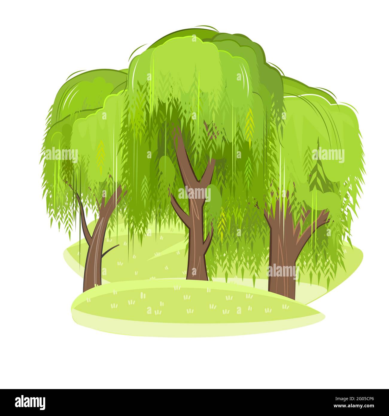 Paysage rural vert avec arbres. Prés et collines. Style dessin animé plat. L'illustration est isolée sur un fond blanc. Vecteur Illustration de Vecteur