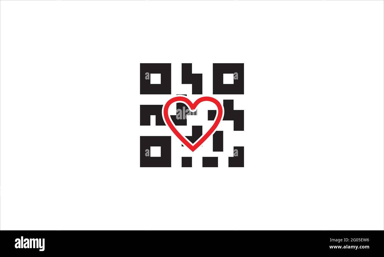Symbole de conception du logo de l'icône des illustrations en forme de cœur de code QR et du vecteur Illustration de Vecteur