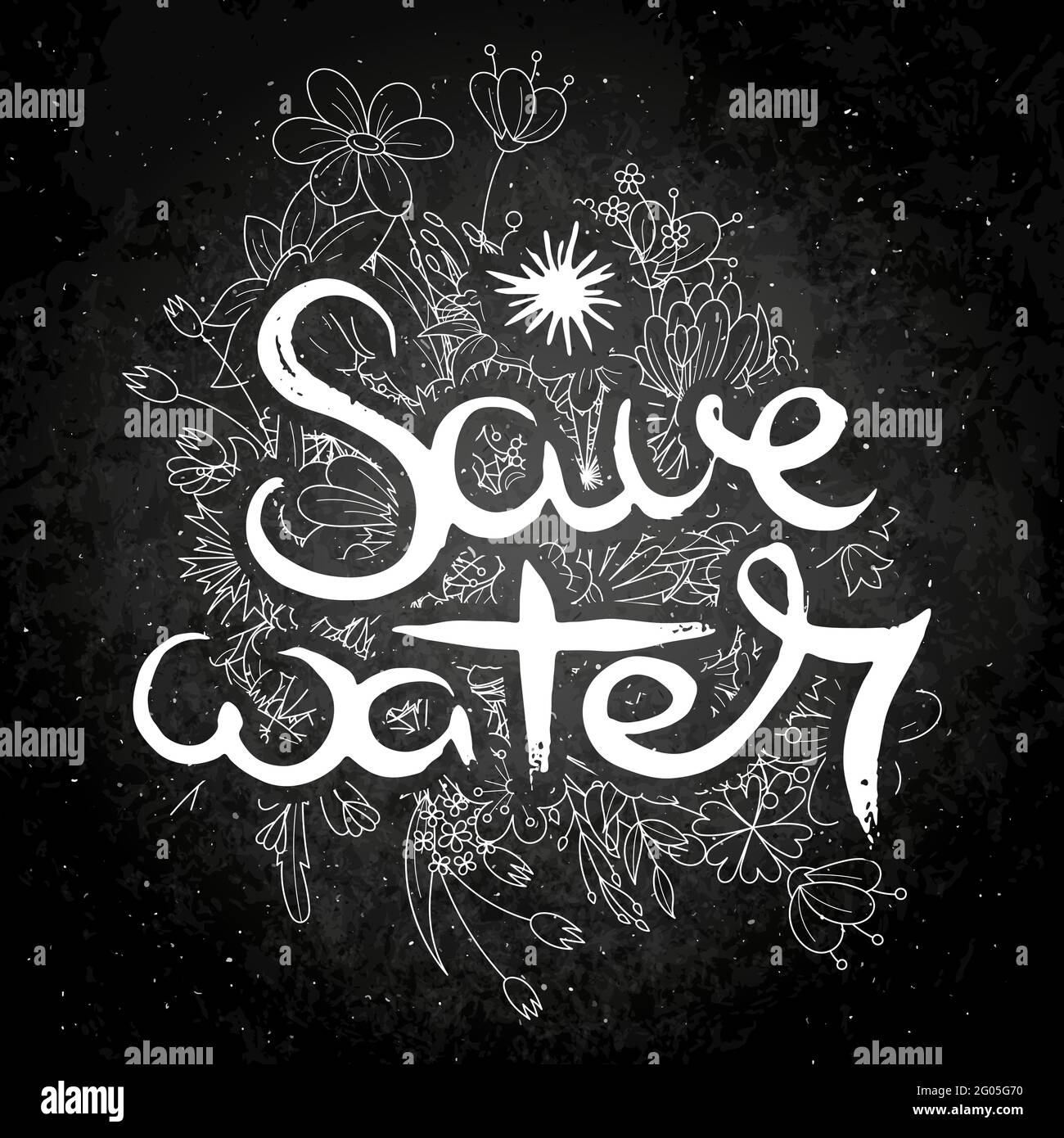 Économisez de l'eau. Carte de grillage à la main avec fond de fleur. Lettres de style rétro faites main. Illustration de la typographie vectorielle vintage dessinée à la main Illustration de Vecteur