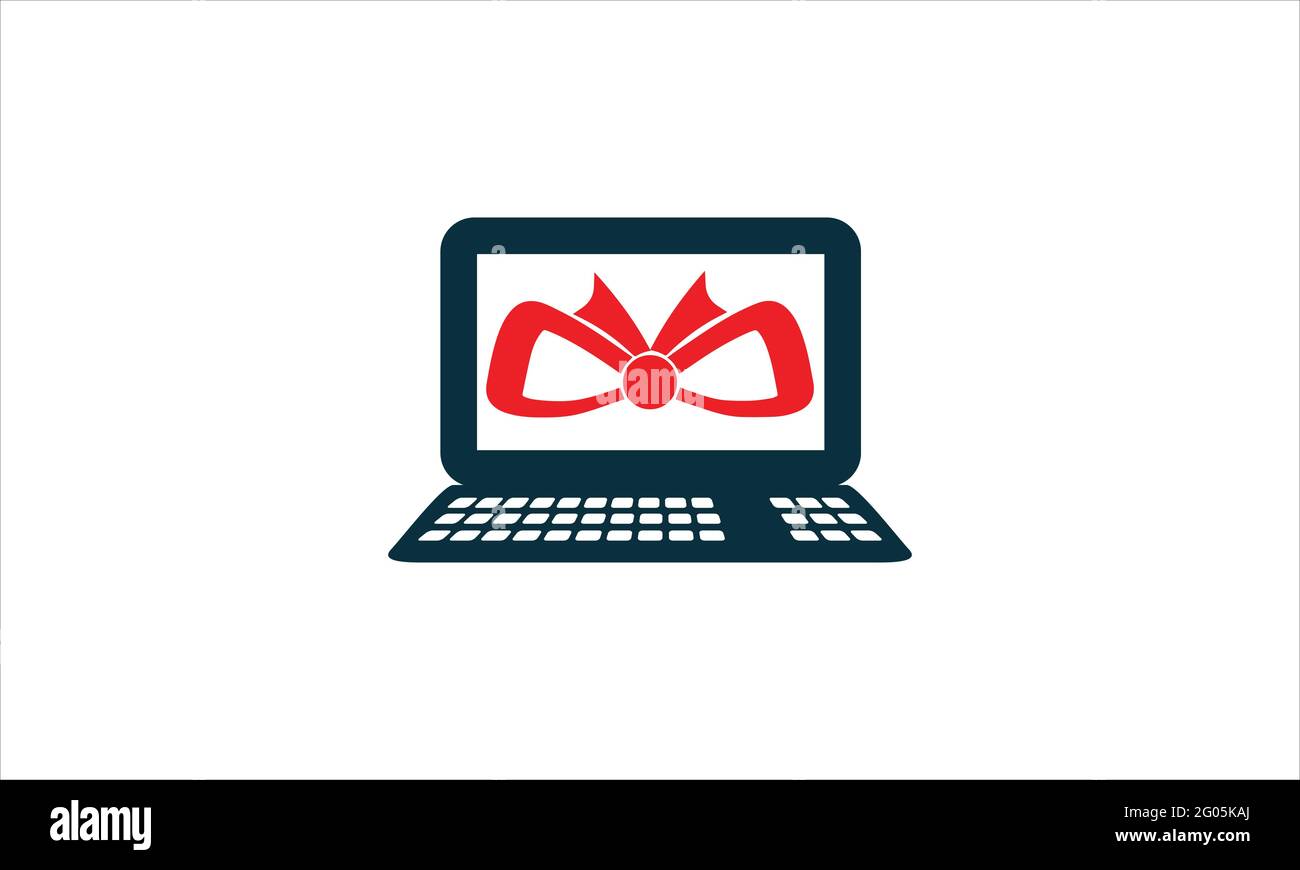 Cadeau pour ordinateur portable ou cadeau pour ordinateur portable en ligne logo icône Illustration du design Illustration de Vecteur