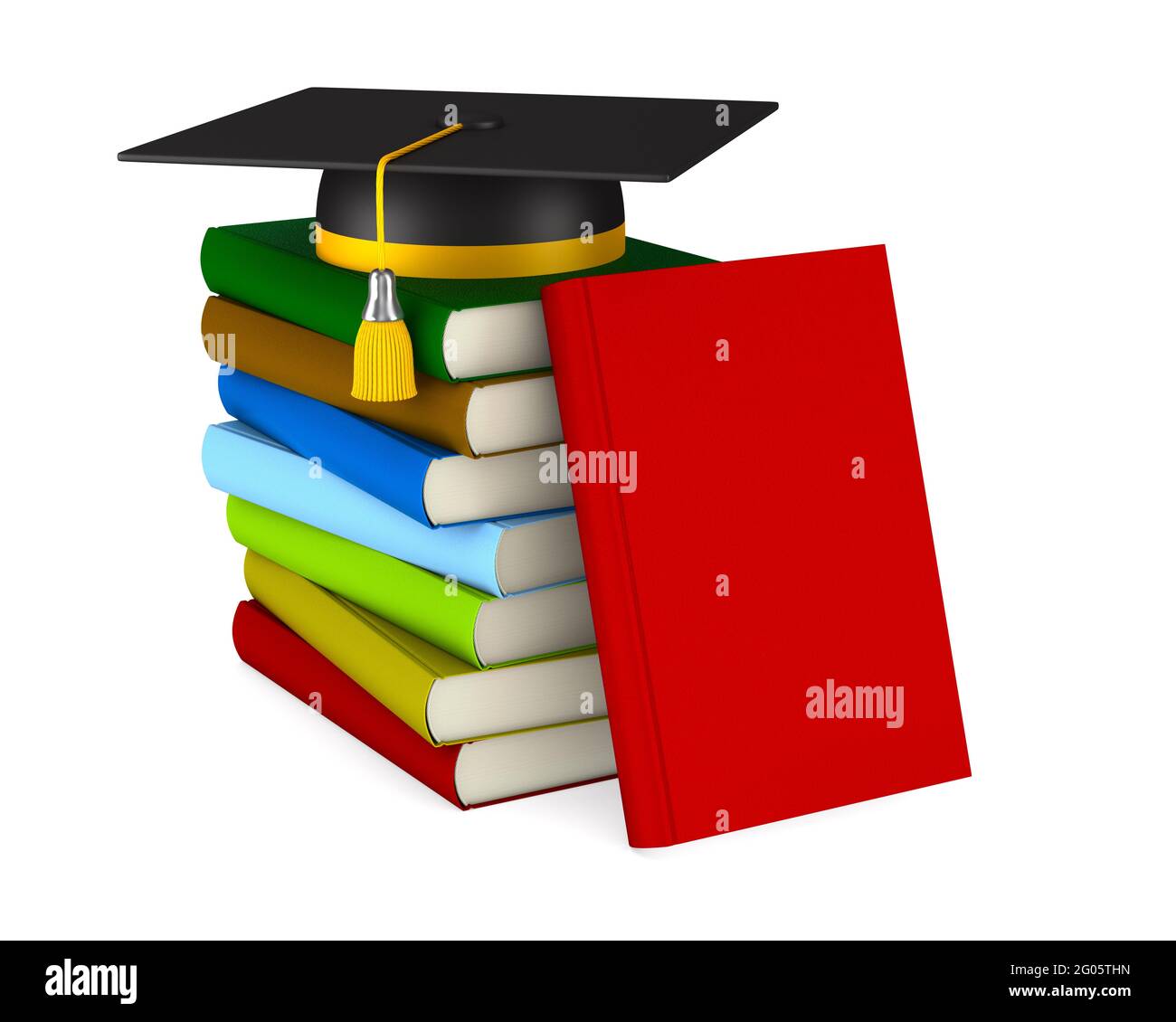 chapeau de graduation et livres de pieux sur fond blanc. Illustration 3D  isolée Photo Stock - Alamy
