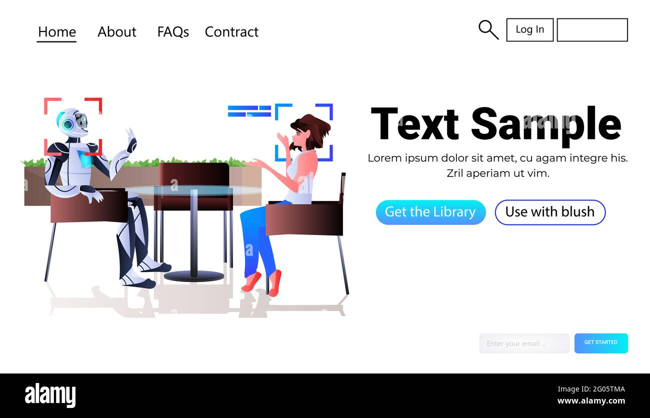 assistant robot discutant avec la détection de femme et la reconnaissance faciale d'identification intelligence artificielle du système Illustration de Vecteur