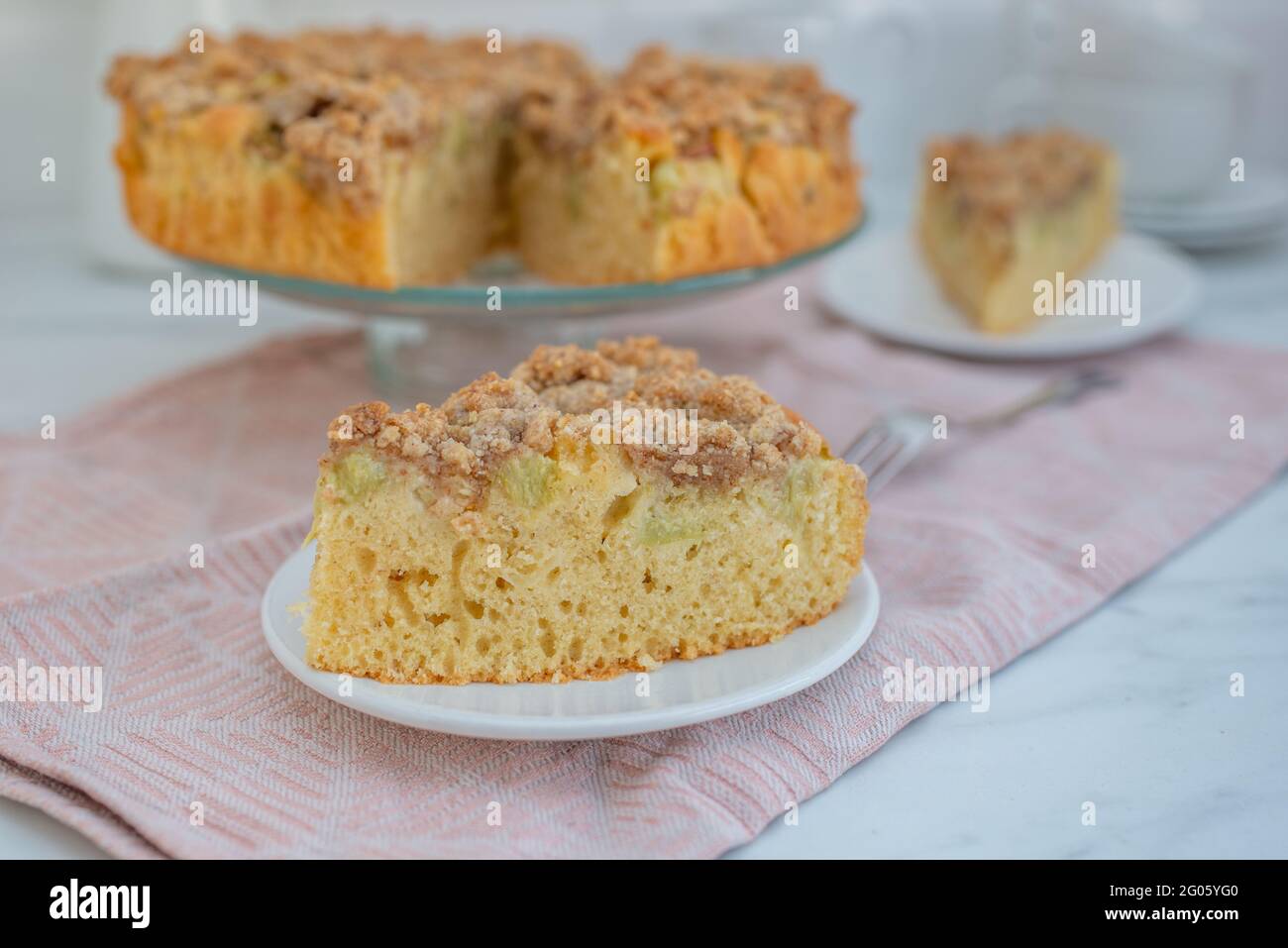 Gateau De Rhubarbe Maison Avec Rhubarbe Fraiche Et Streusel De Cannelle Photo Stock Alamy