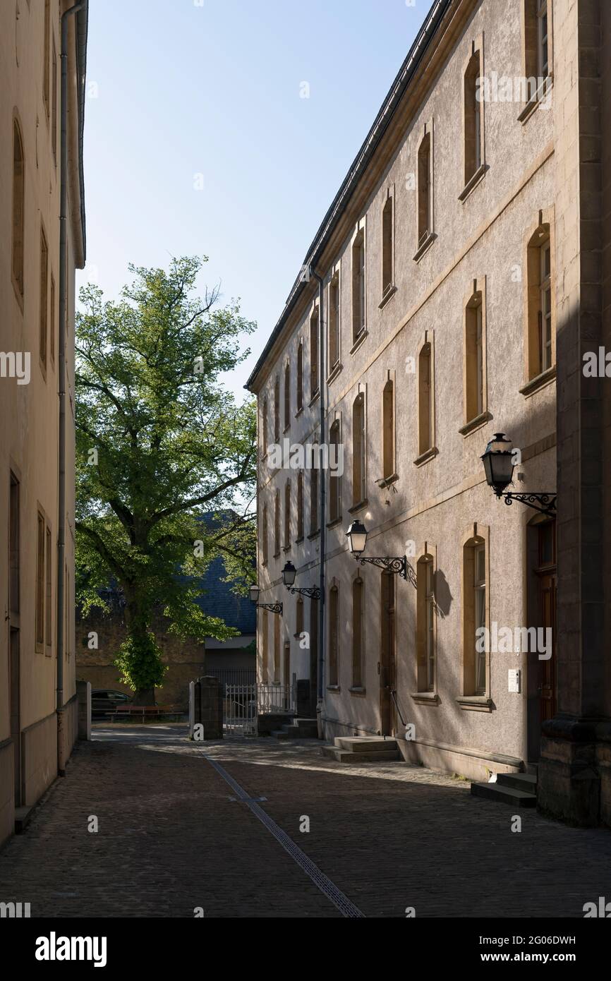 Europe, Luxembourg, ville de Luxembourg, bâtiments traditionnels près de l'église protestante, rue de la Congrégation Banque D'Images