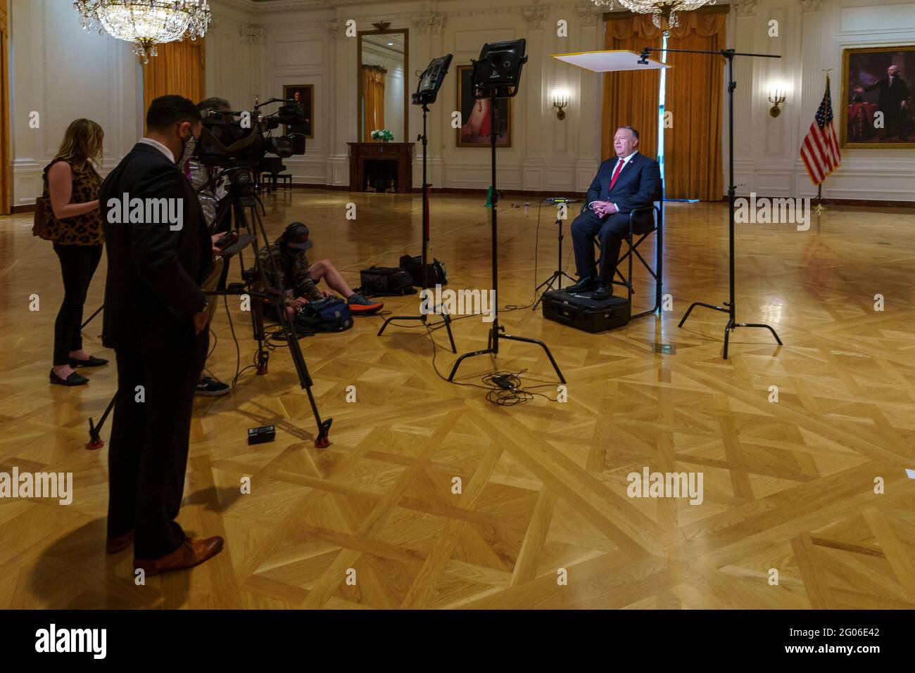 Le secrétaire d'État Michael R. Pompeo participe à une entrevue avec Martha MacCallum de Fox News à la bibliothèque présidentielle Richard Nixon à Yorba Linda, en Californie, le 23 juillet 2020 Banque D'Images