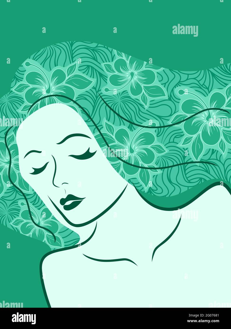Belle et sensuelle femme avec de magnifiques cheveux colorés en turquoise teintes Illustration de Vecteur
