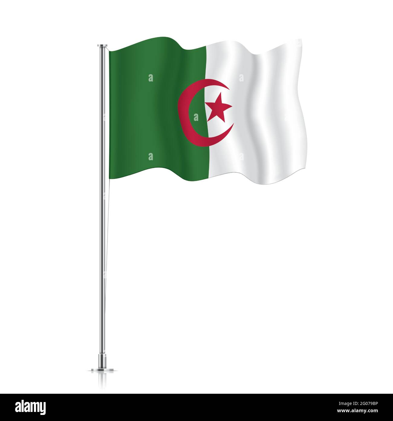Drapeau algérien agitant sur un poteau métallique. Le drapeau officiel