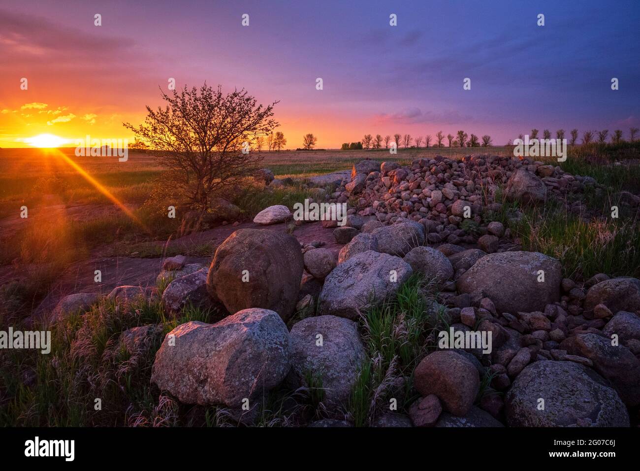 Coucher de soleil à Rock Ridge Prairie Preserve, dans le sud-ouest du Minnesota Banque D'Images