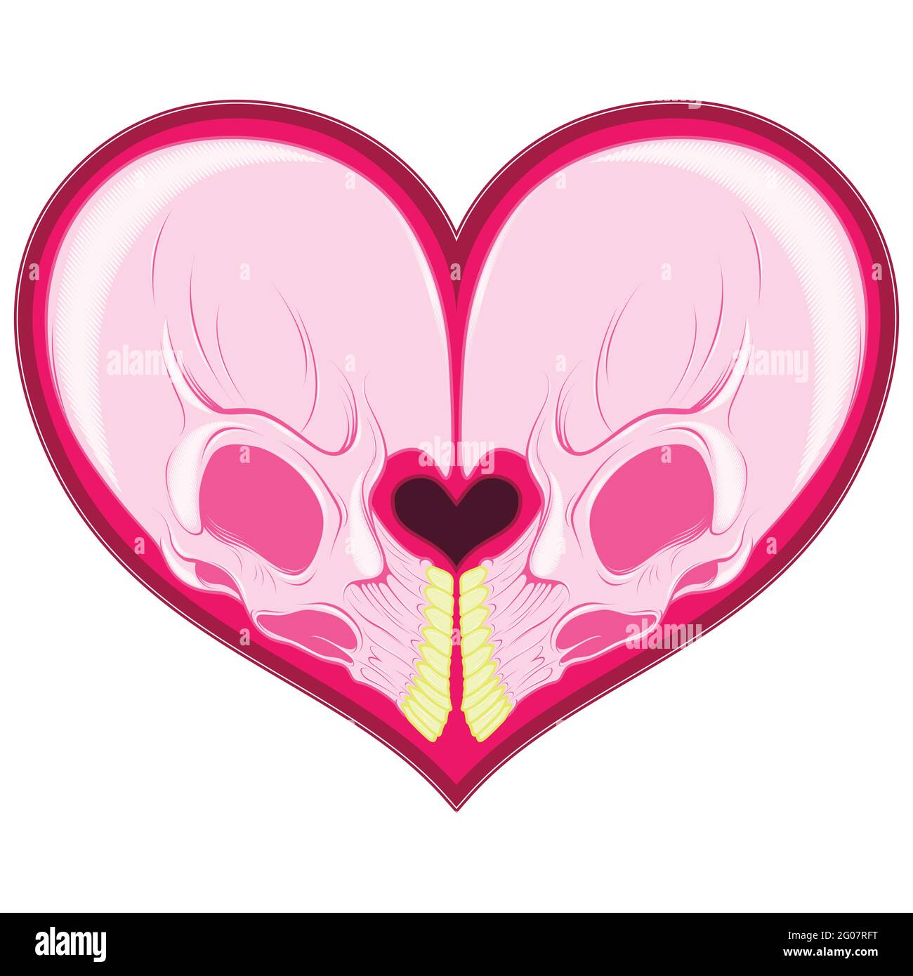Motif vectoriel de deux têtes de mort en forme de coeur, décoration de jour de Saint-Valentin Illustration de Vecteur